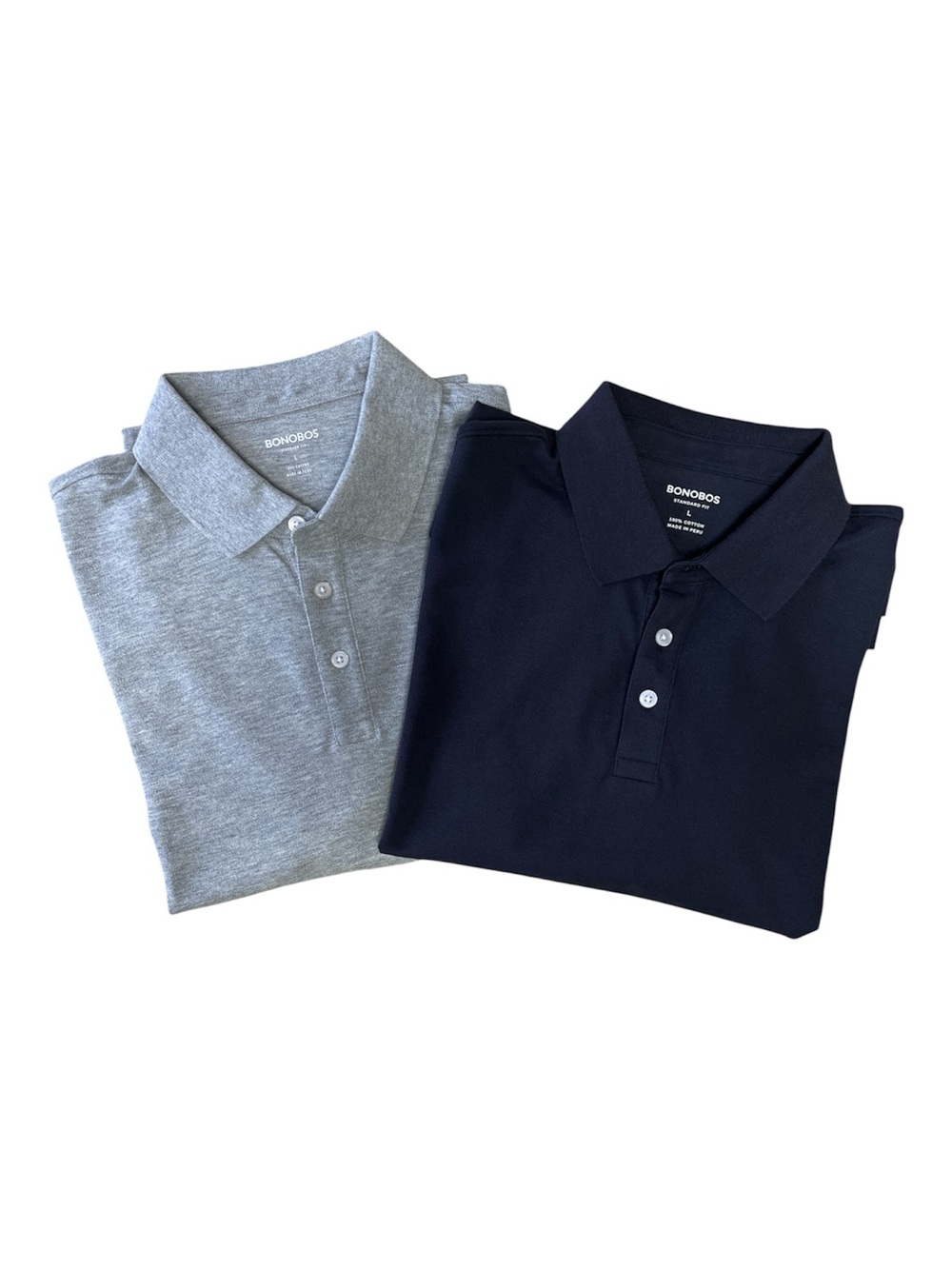 Bundle of 2 Bonobos Men’s Standard Fit Polos - Black & Heather Grey - Size L